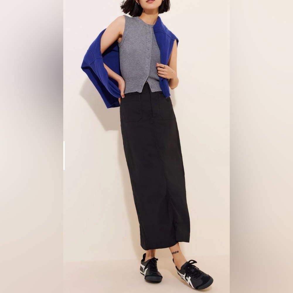 Maeve by Anthropologie The Colette Maxi Skirt Black Linen Blend Womens XL